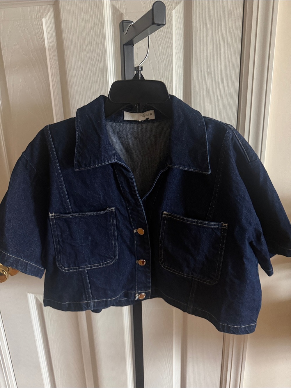 Zara Dark Indigo Short-Sleeve Cropped Denim Jacket